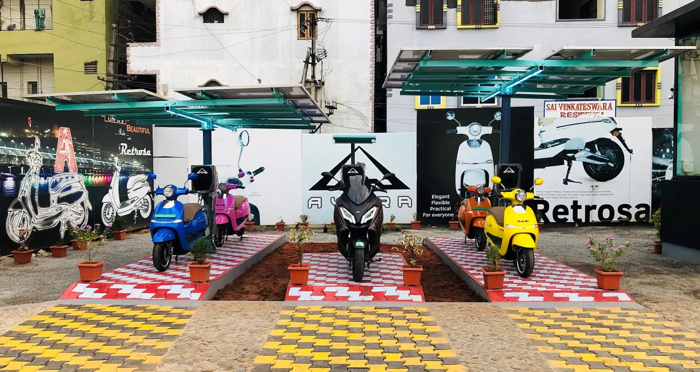 Solar-powered charging station with battery storage, India
